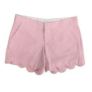 Lilly Pulitzer Seersucker Striped Buttercup Short Scallop Hem Pink White 00